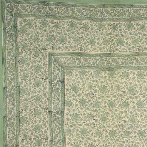 Clearance Sale Handmade Daisy Chain Floral Block Print Cotton Tablecloth Green 60x90 Rectangle - Sweet Us