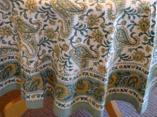 CLEARANCE Handmade Rajasthan Paisley Floral Block Print Tablecloth Cotton 72" Round - Sweet Us