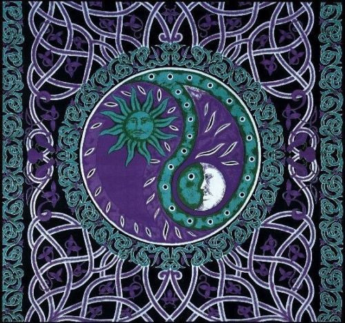 Clearance Sale Handmade Celtic Celestial Yin Yang 100% Cotton Tapestry Bedspread Purple Full - Sweet Us