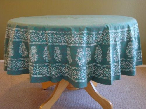 Handmade Floral Bouquet Tablecoth 100% Cotton Hand Printed 72" Round Gorgeous - Sweet Us