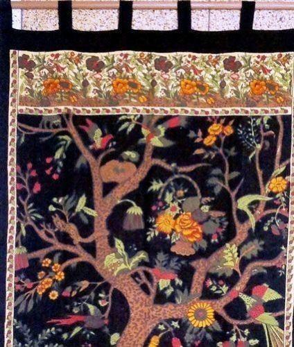 Cotton Tree of Life Tab Top Curtain Drape Door Panel 44x88 Gold Blue Purple Green Tan - Sweet Us