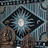 Handmade 100% Cotton Celestial Sun Moon Star Tapestry Coverlet Full Green 88x104 - Sweet Us