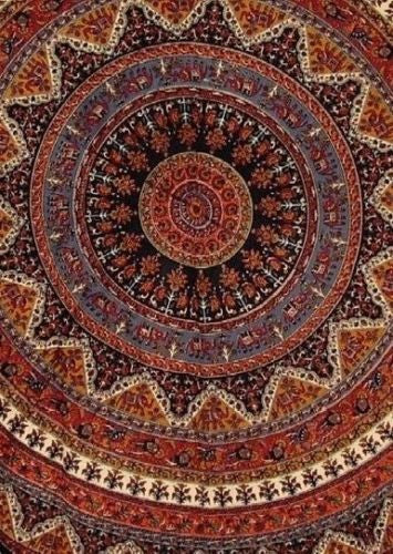 CLEARANCE SALE Handmade Cotton Mandala Floral Elephant Tablecloth 76" Round - Sweet Us