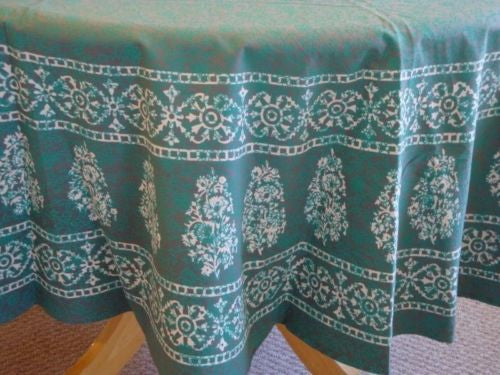 Handmade Floral Bouquet Tablecoth 100% Cotton Hand Printed 72" Round Gorgeous - Sweet Us