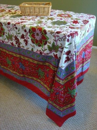 Handmade Floral 100% Cotton Tablecloth Tapestry Coverlet Wall Hang 60x88 Red - Sweet Us