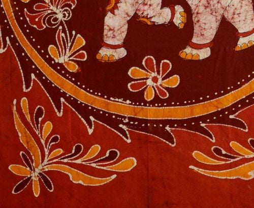 Unique Handmade 100% Cotton Batik Elephant Tapestry Tablecloth Spread Full Red - Sweet Us