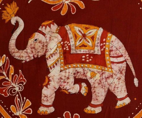 Handmade 100% Cotton Batik Elephant Bedspread Tapestry Tablecloth Twin Red - Sweet Us