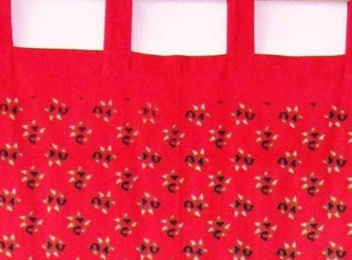 Handmade Sanganer Floral 100% Cotton Tab Top Curtain Drape Panel Red 44x88 - Sweet Us