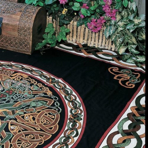 Handmade 100% Cotton Celtic Wheel of Life Tapestry Bedspread Black Tan Full - Sweet Us