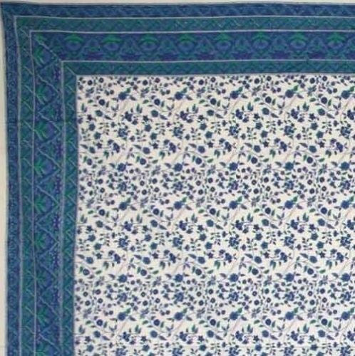 Handmade Fleur De Lis Tablecoth 100% Cotton Square 60x60 Gorgeous Blue Floral - Sweet Us