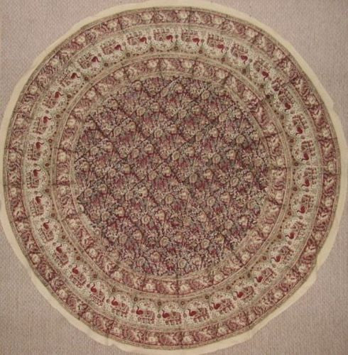 Handmade Hand Block Print Tablecloth 100% Cotton 72" Round Burgundy Gorgeous - Sweet Us