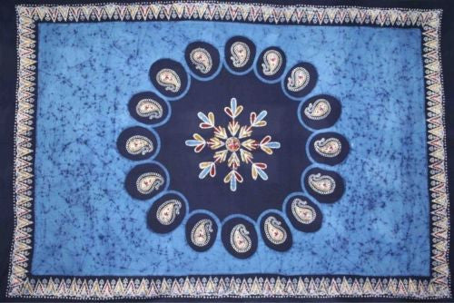 Handmade Multi Batik PaisleyTapestry Tablecloth Bedspread 100% Cotton Blue Full - Sweet Us