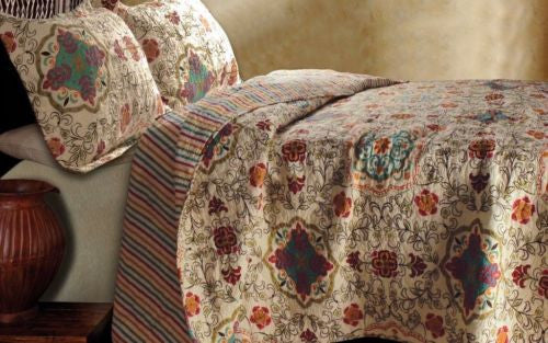Esprit Spice Quilt Set 3 piece Full Queen Beautiful Floral Daisy Chain Design - Sweet Us