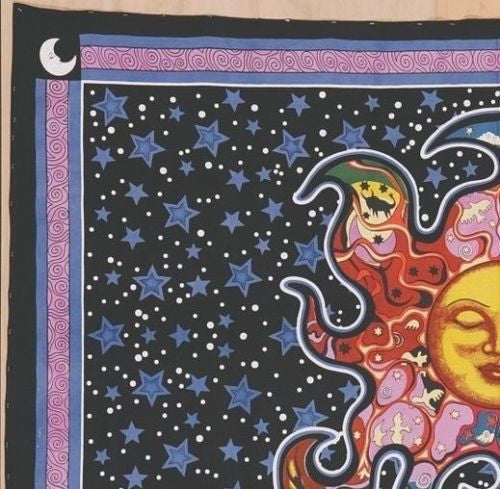 CLEARANCE Psychedelic Celestial Dreaming Sun Handmade Cotton Tapestry Tablecloth - Sweet Us