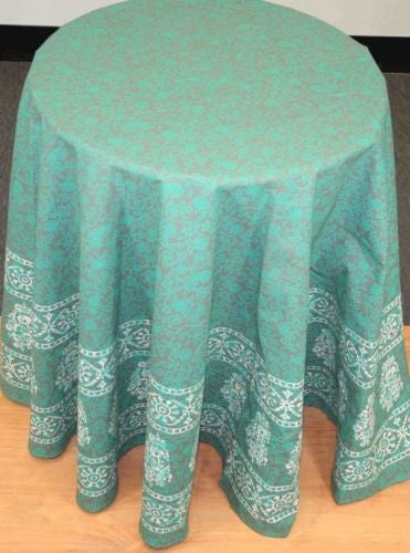 Handmade Floral Bouquet Tablecoth 100% Cotton Hand Printed 72" Round Gorgeous - Sweet Us