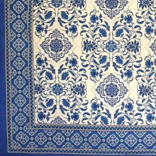 Handmade Victorian Bloom Floral Tablecloth 100% Cotton Blue 60x90 Rectangle - Sweet Us