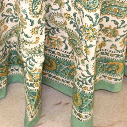 CLEARANCE Handmade Rajasthan Paisley Floral Block Print Tablecloth Cotton 72" Round - Sweet Us