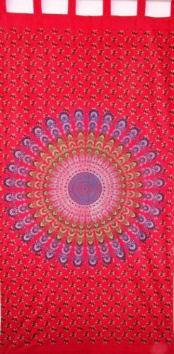 Handmade Sanganer Floral 100% Cotton Tab Top Curtain Drape Panel Red 44x88 - Sweet Us