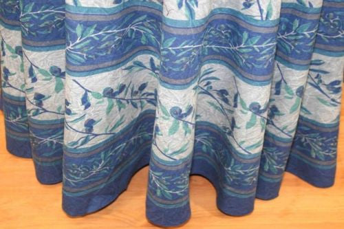 Handmade Floral Border Vine 100% Cotton Tablecloth 72" Round Gorgeous Gray Blue - Sweet Us