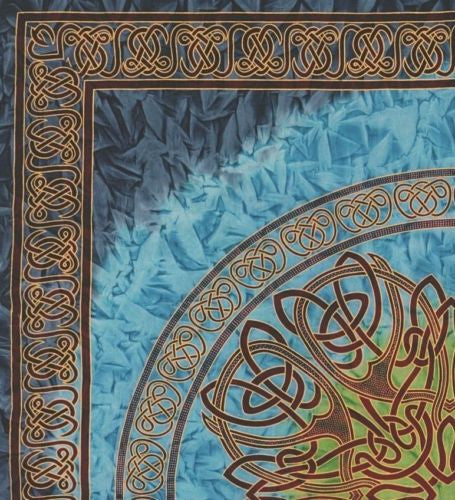 Clearance Sale Handmade Cotton Celtic Circle Tie dye Wheel of Life Tapestry Coverlet Full Blue - Sweet Us