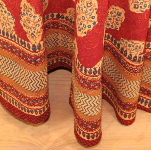 CLEARANCE Handmade Kensington Block Print Tablecloth Cotton Rust Brown 72" Round - Sweet Us