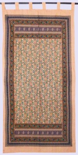 Handmade Floral Print 100% Cotton Tab Top Curtain Drape Panel 44x88 Green Earthy - Sweet Us