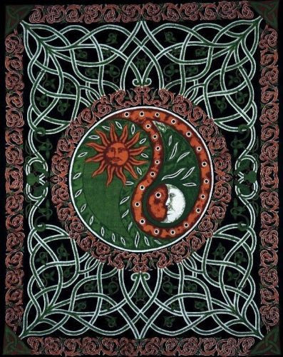 Clearance Sale Handmade 100% Cotton Celtic Celestial Yin Yang Tapestry Bedspread Copper Full - Sweet Us
