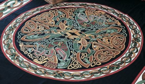 Handmade 100% Cotton Celtic Wheel of Life Tapestry Bedspread Black Tan Twin - Sweet Us