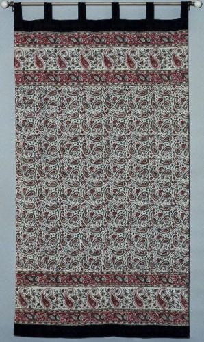 Handmade Jaipur Paisley Dabu Tab Top 100% Cotton Curtain Drape Panel 44x88 Red - Sweet Us