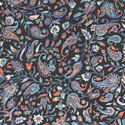 Unique Handmade Paisley Floral Scarf Bandana 100% Cotton 42x42 Black Blue - Sweet Us