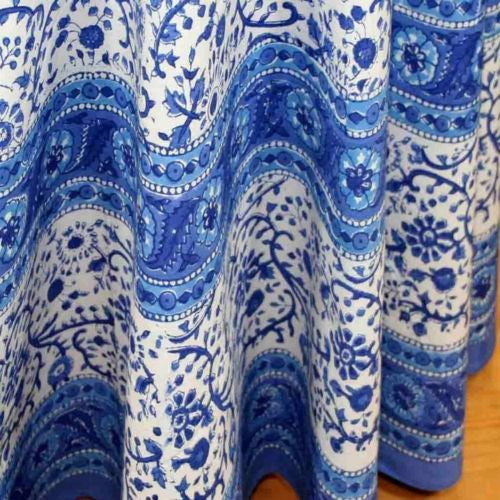 CLEARANCE SALE Handmade Cotton Floral Rajasthan Block Print Tablecloth 72" Round - Sweet Us