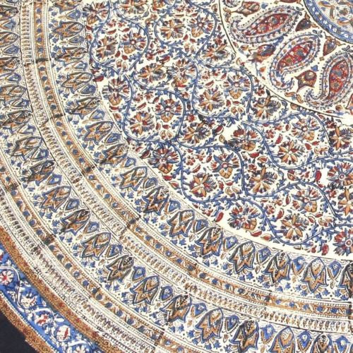 CLEARANCE Handmade Kalamkari Block Print Tablecloth Cotton Earthy 72" Round - Sweet Us