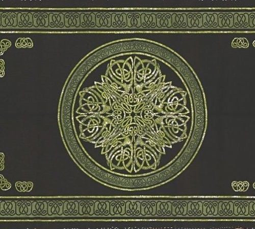 Clearance Sale Handmade Cotton Celtic Circle Wheel Of Life Tapestry Spread Full Green Black - Sweet Us