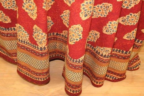 CLEARANCE Handmade Kensington Block Print Tablecloth Cotton Rust Brown 72" Round - Sweet Us