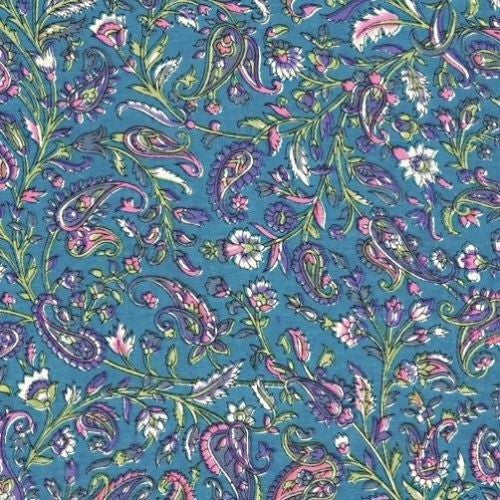 Unique Handmade Paisley Floral Scarf Bandana 100% Cotton 42x42 Blue - Sweet Us