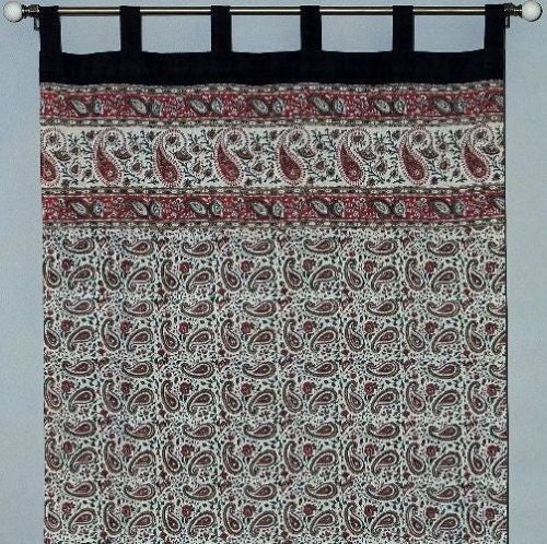 Handmade Jaipur Paisley Dabu Tab Top 100% Cotton Curtain Drape Panel 44x88 Red - Sweet Us