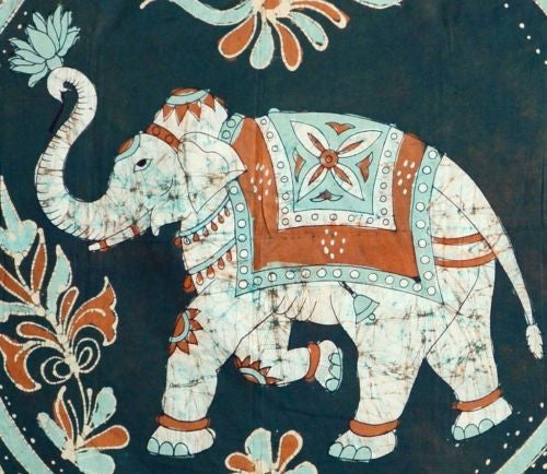 Handmade 100% Cotton Batik Elephant Bedspread Tapestry Tablecloth Full Saffron - Sweet Us