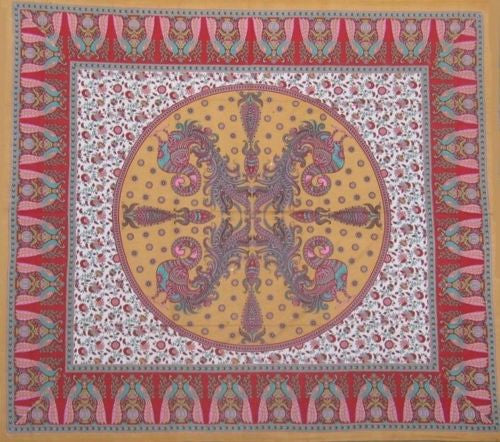 Clearance Handmade 100% Cotton Floral Peacock Throw Tapestry Tablecloth Coverlet Red Full - Sweet Us