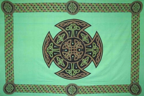 Handmade 100% Cotton Celtic Cross Tapestry Tablecloth Coverlet Full Green - Sweet Us