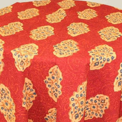 CLEARANCE Handmade Kensington Block Print Tablecloth Cotton Rust Brown 72" Round - Sweet Us