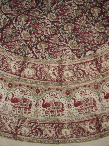 Handmade Hand Block Print Tablecloth 100% Cotton 72" Round Burgundy Gorgeous - Sweet Us