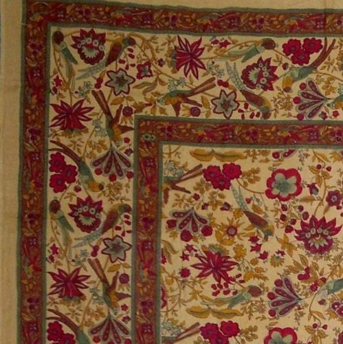 Handmade Birds of Paradise Tapestry Tabelcloth Coverlet 100% Cotton Mustard Full - Sweet Us