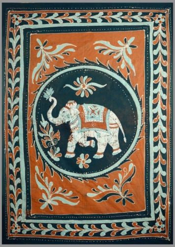 Handmade 100% Cotton Batik Elephant Bedspread Tapestry Tablecloth Full Saffron - Sweet Us