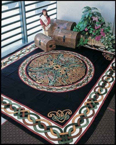 Handmade 100% Cotton Celtic Wheel of Life Tapestry Bedspread Black Tan Twin - Sweet Us