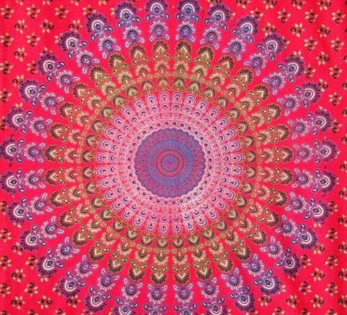 Handmade Sanganer Floral 100% Cotton Tab Top Curtain Drape Panel Red 44x88 - Sweet Us