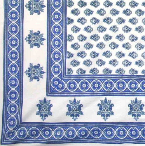 Handmade Blue Floral Monotone Buti 100% Cotton Tablecloth 60x60 Square - Sweet Us