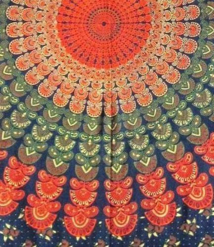 Handmade Sanganer Mandala 100% Cotton Tab Top Curtain Drape 44x88 Green Blue - Sweet Us