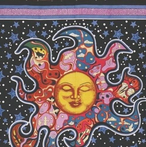 CLEARANCE Psychedelic Celestial Dreaming Sun Handmade Cotton Tapestry Tablecloth - Sweet Us