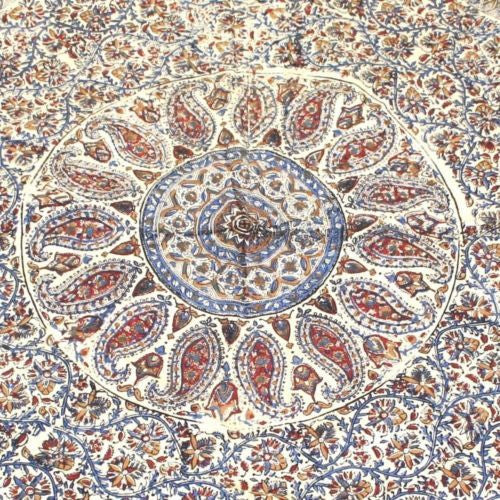 CLEARANCE Handmade Kalamkari Block Print Tablecloth Cotton Earthy 72" Round - Sweet Us