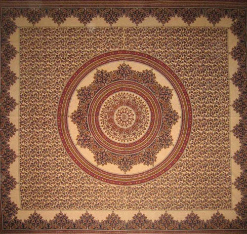 Handmade 100% Cotton Floral Jaipur Paisley Mandala Tablecloth Tapestry Burgundy - Sweet Us